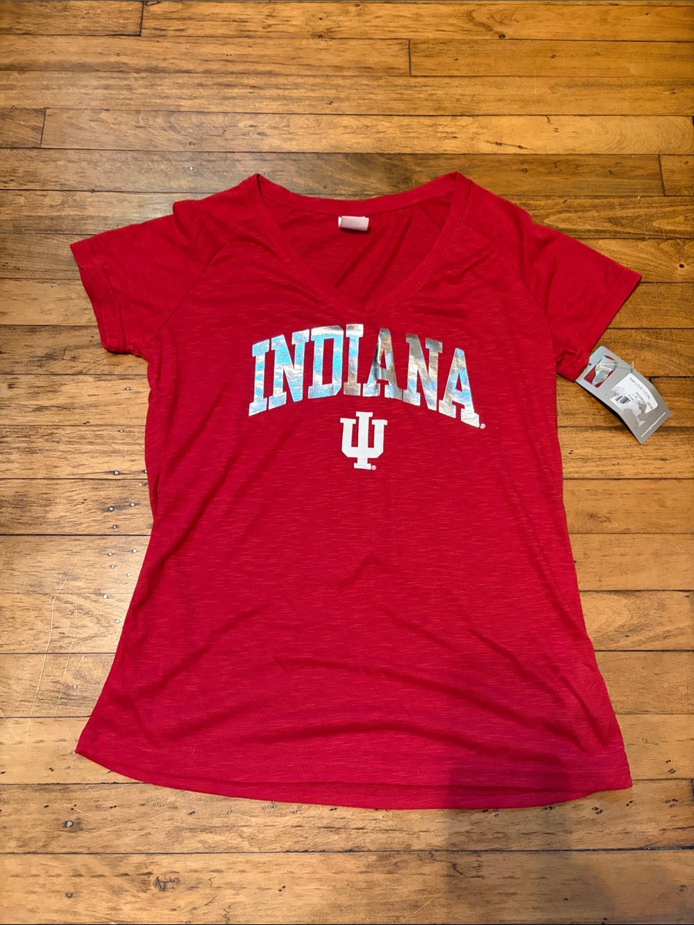 Pro Edge Indiana Women's Red V-Neck Tee with IU Logo